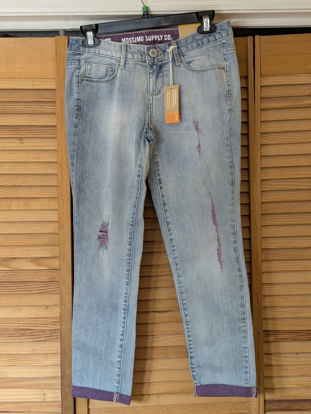 Mossimo Lt. Blue Cropped Ankle Jeans with Distressed Purple Accents Sz 5 NWT